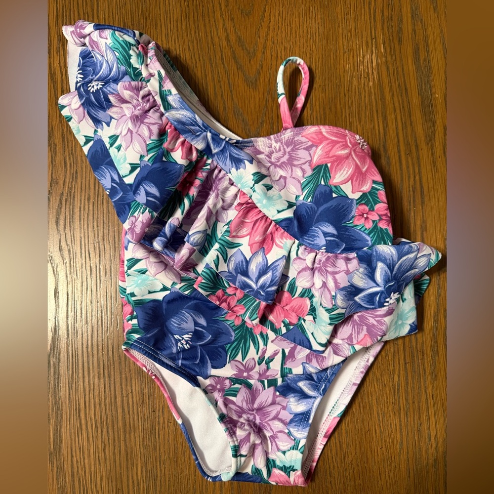 Janie and Jack Baby Girl Assymetrical One Shoulder Floral One Piece Swimsuit